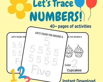 Zahlenverfolgungs-Arbeitsbuch, Kleinkind-Lernaktivität, 2-4 Jahre (digitaler Download)