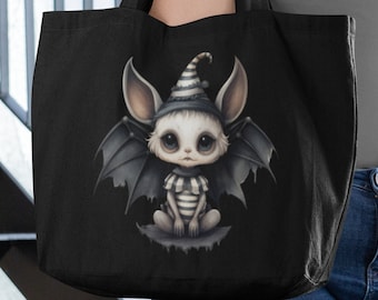 Baby Bat Gothic Canvas Tote Bag – Creepy Halloween Shoulder Bag