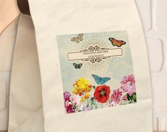 Floral Canvas Lunch Bag: Reusable Cotton Tote with Strap
