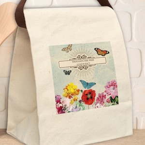 Floral Canvas Lunch Bag: Reusable Cotton Tote with Strap