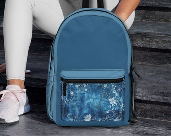 Backpack Distress Blues Floral Color Block Water-resistant backpack lightweight backpack purse Carry On Bag School Bag computer bag