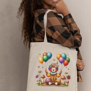 Clowncore Cotton Canvas Tote Bag: Whimsical Girl Fashion