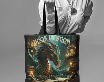 Book Dragon Tote Bag: Mystical Book Lover Gift