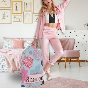 Personalized Floral Laundry Bag Colorful Storage Sack Cute Gift for Her Dorm Room Organizer Eco-Friendly Laundry Pouch Graduation Gifts
