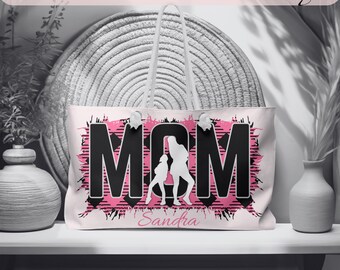 Personalized Cheer Mom Weekender Bag: Pink & Black Oversized Travel Tote