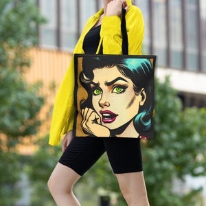 Pop Art Girl Tote Bag: Retro Comic Book Style