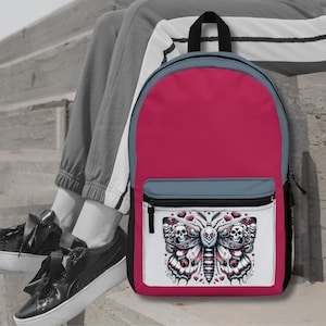 Colorblock Skull Moth Backpack: Goth Trendy Backpack Purse