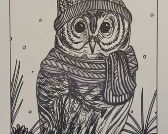 Barred Owl Ink Drawing