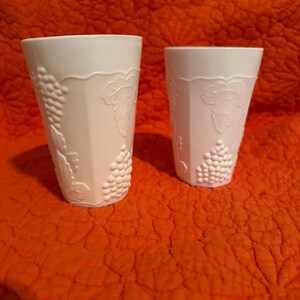 Vintage Milk Glass Tumblers, Set Of 2 1950&#39;s Indiana Glass Milk Glass Harvest Grape Pattern Tumblers