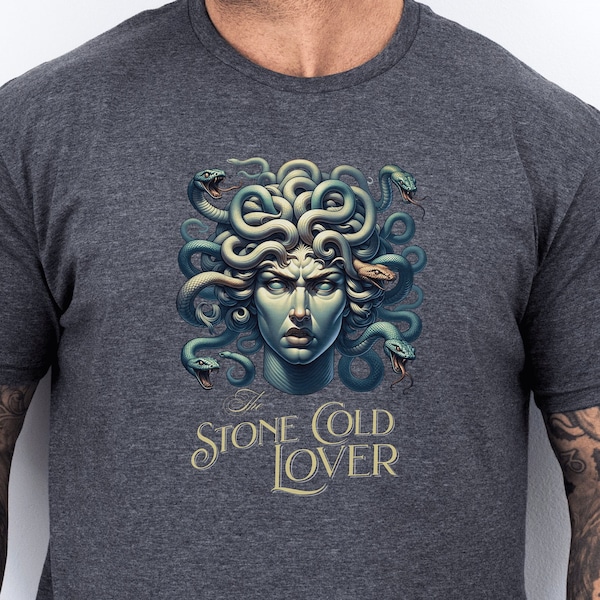 Stone Cold Lover (Medusa) T-Shirt, Art, Artistic, Statue, Witty, Unisex Softstyle T-Shirt (Dark Background)