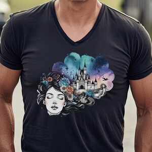 Drifting Away V-Neck T-Shirt, Fantasy, Art, Artistic, Flowers, Dream, Sleep, Dreamland - Unisex Jersey Short Sleeve V-Neck Tee