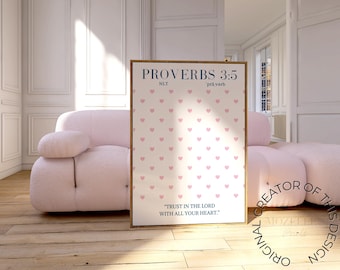 Christian Proverbs 3:5 Print | Pink Hearts Bible Verse (Digital Download)