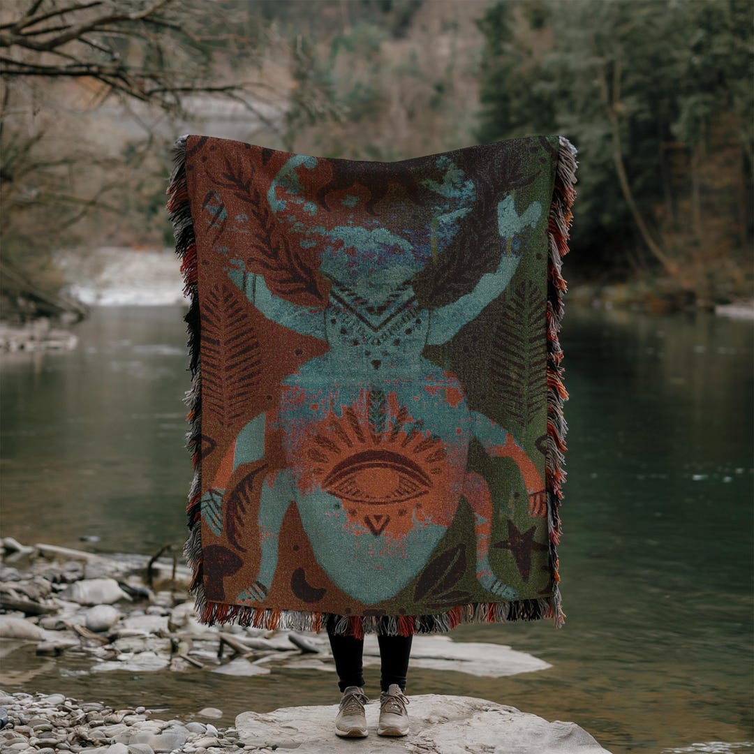 Insect Pattern Throw Boho Nature Woven Blanket, Stag Beetle Wall Tapestry, Sacred Insect Art ...