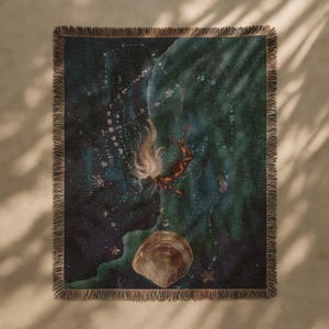 Mermaid Woven Blanket: Ocean Tapestry Throw - Beach Home Decor