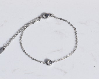 Bracelet solitaire strass, zircon, ajustable pas cher, couleur argent, acier inoxydable
