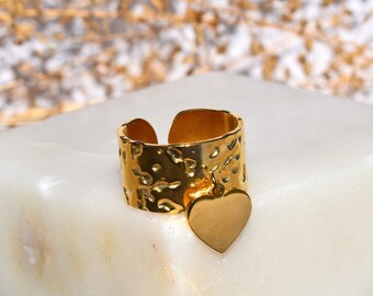 Bague breloque coeur, acier inoxydable, ajustable, pas cher, tendance, couleur or