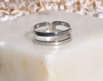 Bague femme, acier inoxydable, ajustable, pas cher, couleur argent