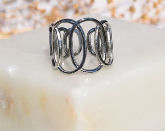 Bague femme couleur argent, acier inoxydable, ajustable, pas cher