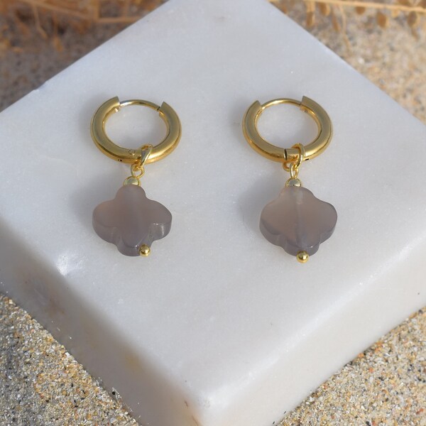 Boucles d'oreilles pendantes perle en forme de trèfle taupe, pas cher, couleur or, acier inoxydable