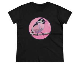 Oiseau peint en rose, Believe, T-shirt pour femme, T-shirt, Décontracté, Manches courtes, Coupe semi-ajustée, Motif nature