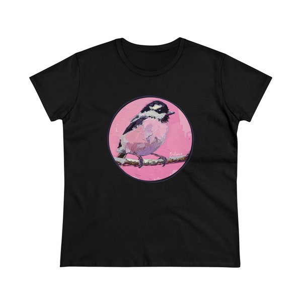 Painted Pink Bird, Believe, Womens T-Shirt Tee, Tee Shirt, Casual, Short Sleeve, Semi-fitted, Nature Design