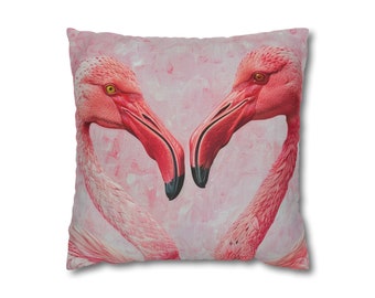 Roze flamingo vogelpaar, hart, liefde, woondecoratie, slaapkamer gooien kussensloop, vierkante kussensloop, strandhuis decor