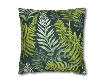 Faux Suede Square Pillowcase, Pillow Case, Green Botanical Pattern, Livingroom, Bedroom, Home Decor