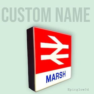 Personalised British Rail Station Sign, LED Light Box, Custom Railway Gift for Train Lovers