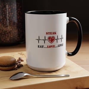 Funny Carnivore Diet Coffee Mug, Health Humor, Steak Lover Mug, Heartbeat Monitor Line, Great Gift for Meat Lovers, Beef, BBBE, Valentine's