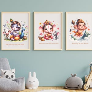 Art mural dieu hindou pour chambre d'enfant Art pour enfants d'Asie du Sud Art mural dieu hindou Ganesh Lakshmi Laxmi Durga Saraswati Hanuman Devi Art mural pour chambre de bébé