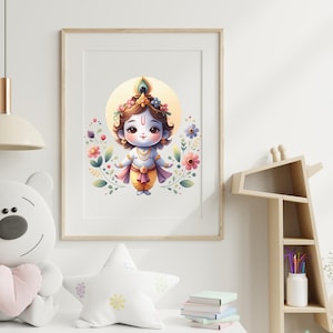 Baby Krishna Wall Art Indian Baby Shower Nursery Krishna Digital Print Lord Krishna Hindu God Printable Desi Playroom Nursery Diwali Gift