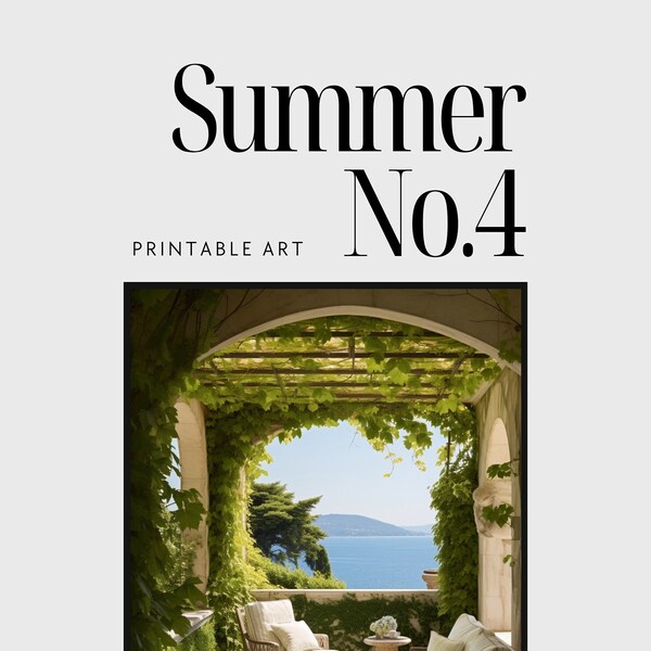 Summer Retreat Fresco - Vine-Covered Pergola & Calm Sea, Impressionistic Digital Art