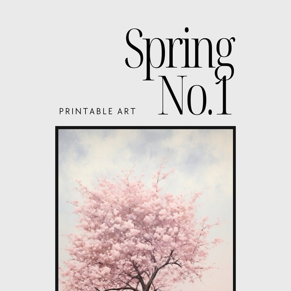 Cherry Blossom Serenity - Textured Digital Art, Delicate Pink Blossoms & Soft Spring Sky