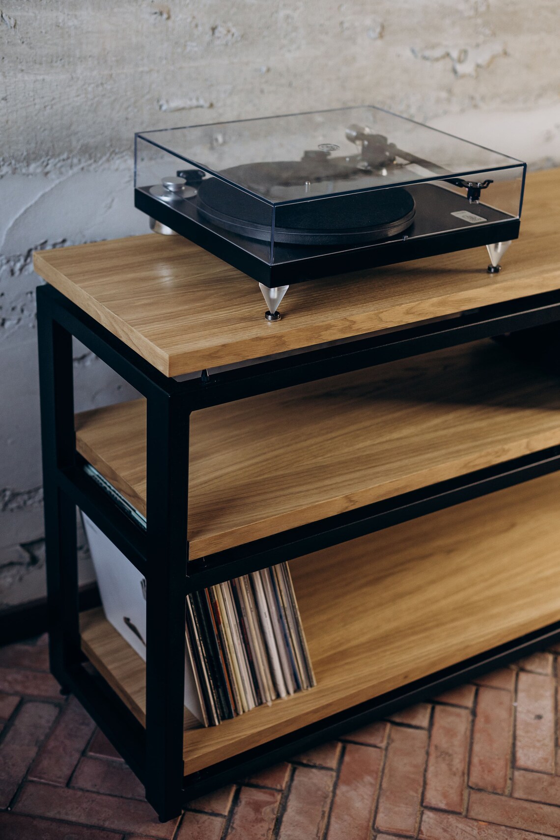 Hifi Audio Rack Cabinet Wood and Metal Construction for Turntable ...