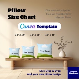 Pillow Mockup Size Chart Canva Template Drag and Drop Mockups Printify dimensions Throw Pillow Sizing Chart Customizable canva template