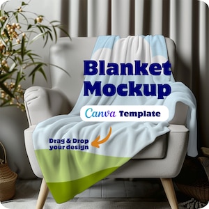 Blanket Mockup Smart Object Canva Blanket Mockup, Drag and Drop your design, Printify Dimensions Velveteen Throw Blanket Mockup