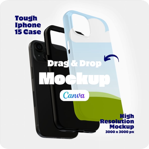 Tough Phone Case Mockup for iPhone 15, Canva Drag and Drop Iphone Case Mockup Printful Printify Print on demand