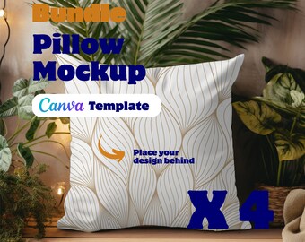 Pillow Mockup Bundle Editable Canva Mock Boho, Set of 4 Throw Pillow Mockup Canva, POD Friendly