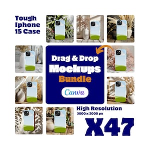 x47 Tough iPhone 15 Case Mockup Bundle, Canva Ziehen und ablegen Telefon Fall Hülle Mockup Printifizieren Tough Case Mockup Iphone Hülle Vorlage