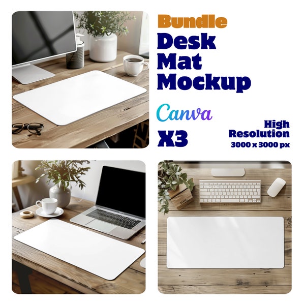 Desk Mat Mockup Canva Mousepad Mockup Bundle, Printify Dimensions Set of 3 Editable Desk Mat Mockup, Easy Drag and Drop your design