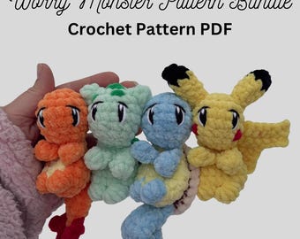 Worry Monsters Bundle, Unique Crochet Pattern, Market Make,  PDF download for amigurumi, Stuffed Animal, Pocket, Electric, Fire, Flower