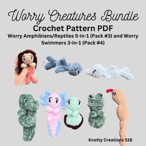 Worry Creatures Bundle, Unique Crochet Pattern, 8in1, Market Make,  PDF download for amigurumi, Stuffed Animal, Pocket Worry Animal