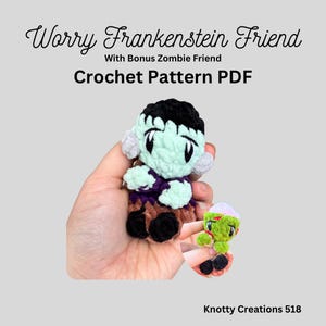Worry Frankenstein, Zombie Toy, Halloween Friend, Worry Animal,  PDF download for amigurumi, Unique Crochet Pattern, Snuggler, Stuffed Anim