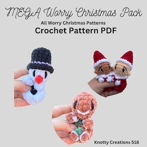 MEGA Worry Christmas Bundle 2025, 3 Creatyres, Christmas, Anxiety, Worry Animal, PDF download for amigurumi, Unique Crochet Pattern