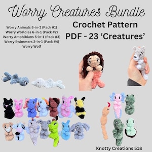 MEGA Worry Creatures Bundle #1, Unique  Pattern, 23 Creatures, Market Make,  PDF download for amigurumi, Stuffed Animal, Pocket Animal, 2025