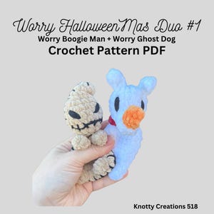 Worry Ghost Dog and Boogie Man Duo, Halloween, Anxiety, Worry Animal, PDF download for amigurumi, Unique Crochet Pattern, Stuffed Animal