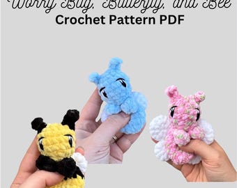 Worry Bugs Pattern, Unique Crochet Pattern, Market Make, PDF download for amigurumi, Stuffed Animal, Pocket Friend, Bug, Bee, Butterfly
