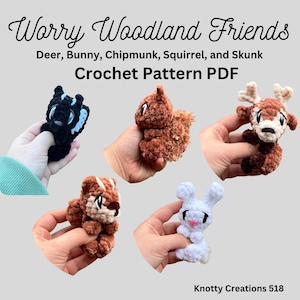 Worry Woodland Friends, 5in1, Market Make,  PDF download for amigurumi, Unique Crochet Pattern, Stuffed Animal, Pocket Snuggler, Woods