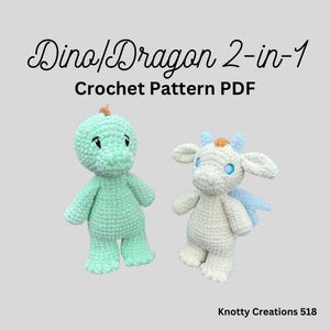 Dino/Dragon Crochet Pattern 2-in-1 Bundle, WITHOUT clothing mod, PDF Pattern Digital Download, Unique Amigurumi, Dragon Pattern, Dinosaur