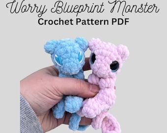 Worry Blueprint Monster Pattern, Unique Crochet Pattern, Market Make,  PDF download for amigurumi, Stuffed Animal, Pocket Friend, Pocket